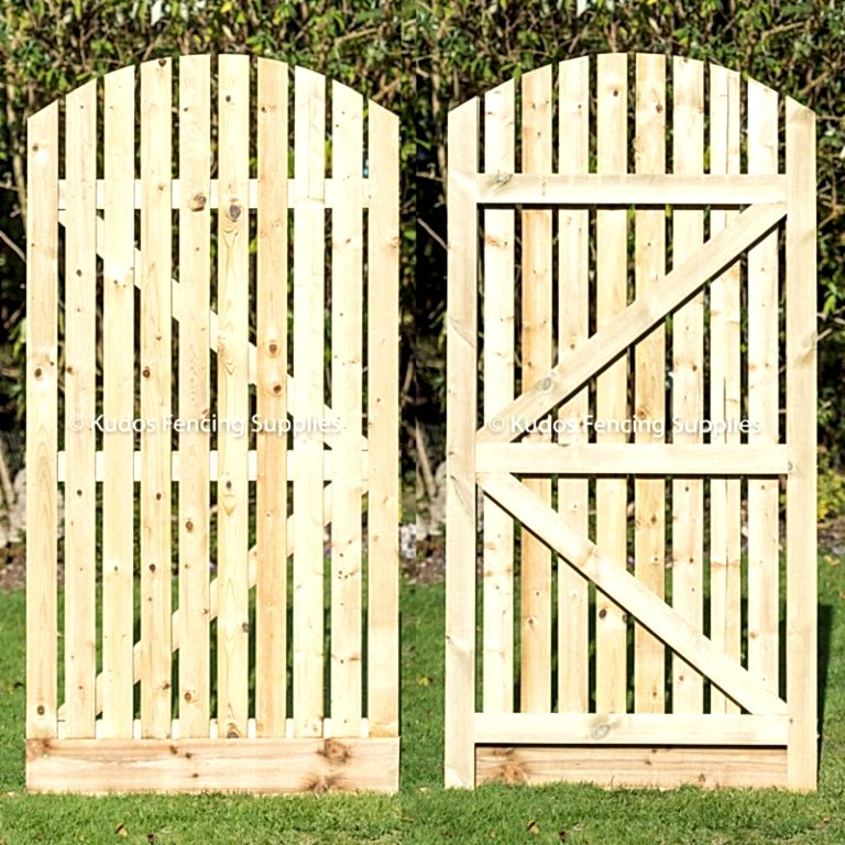Arch top palisade gate. Wooden slated garden gate