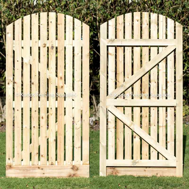 Arch top palisade gate. Wooden slated garden gate