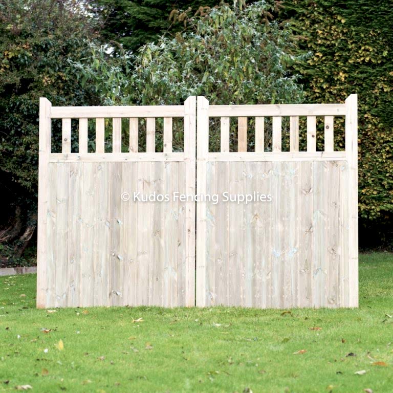 Pair of wooden open top gates. Wooden driveway gates.