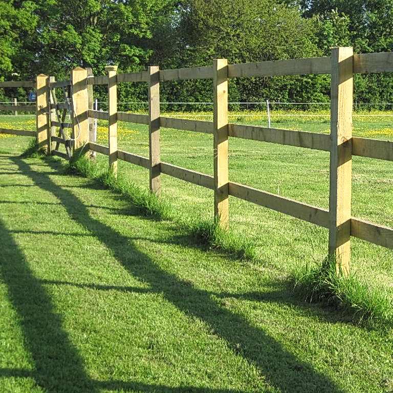 Square post and rail fencing.