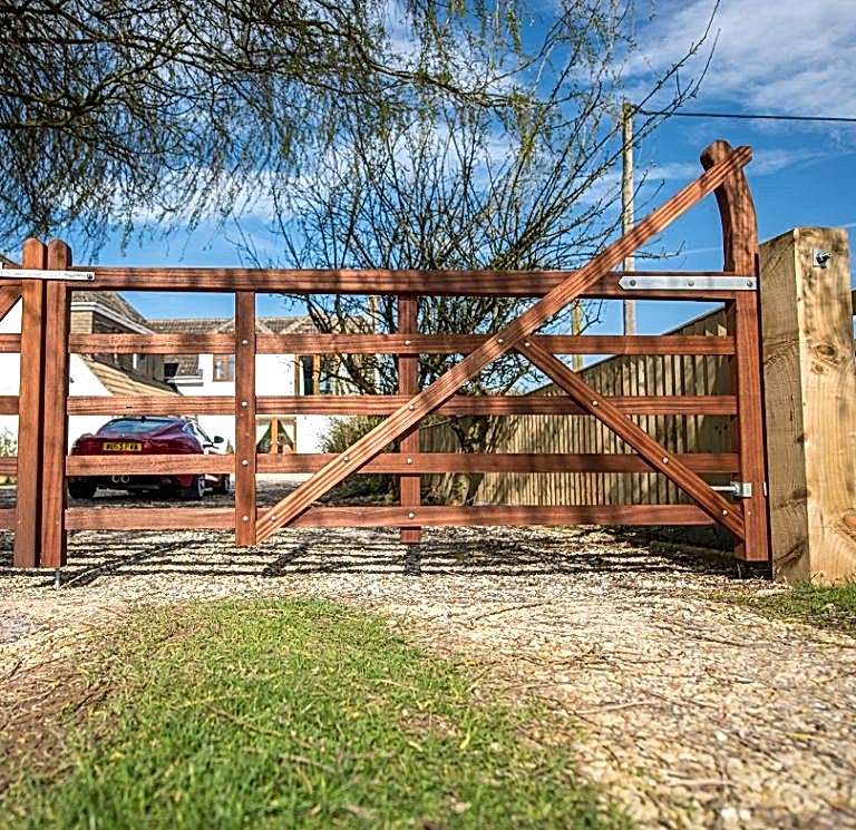 Iroko turned heel hardwood 5 bar gate driveway