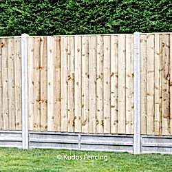Closed board fence panels with concrete posts and 1ft concrete gravel boards.