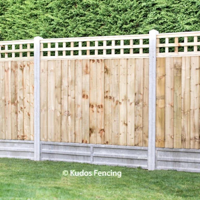 Trellis top closeboard panels with concrete posts and gravel boards