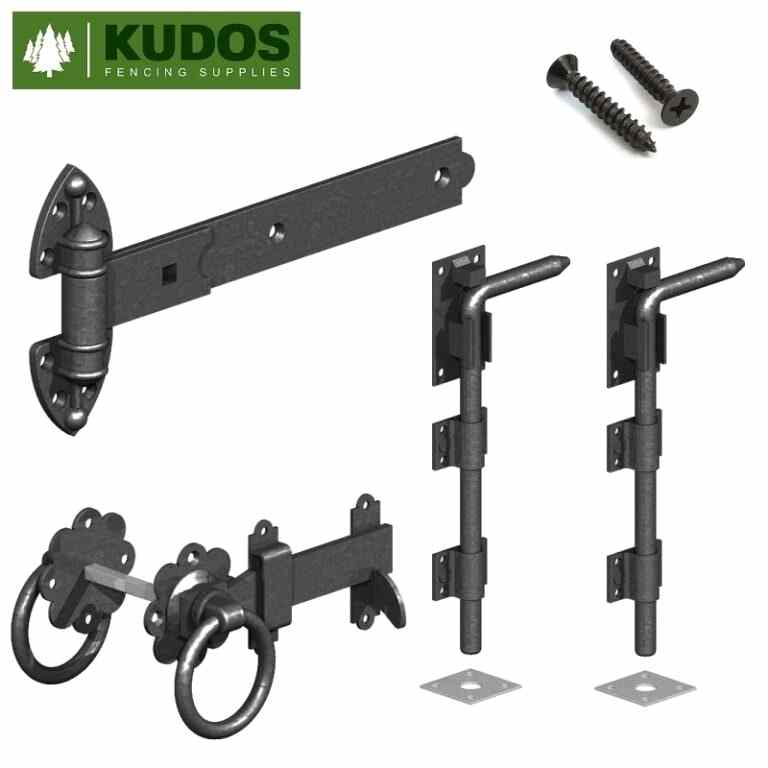 Double gate hinge and latch set in Black