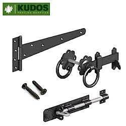 side gate hinge, latch and bolt set in black