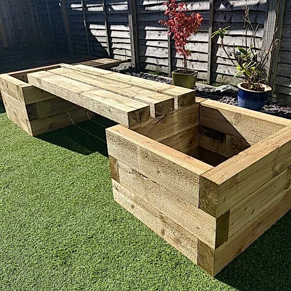 Wooden raised bed seat